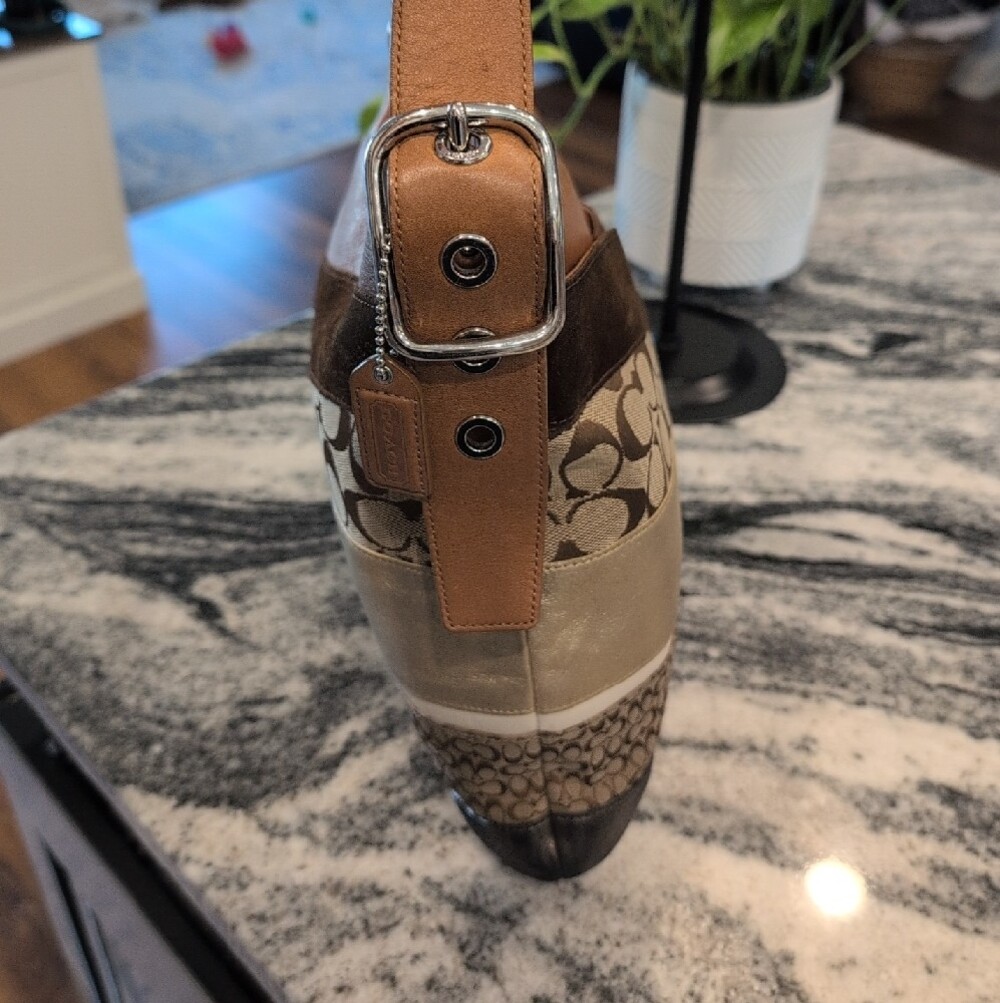 Coach Patchwork Brown Multi-Texture Hobo Shoulder Bag w/Matching Wristlet - Picture 9 of 16